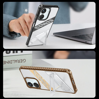 Dành cho Xiaomi 13T / 13T Pro / Redmi 13C / Turbo 4 Ốp điện thoại PC cứng trong suốt TPU mềm tích hợp chân đế ẩn Chống rơi Vỏ mỏng chống sốc