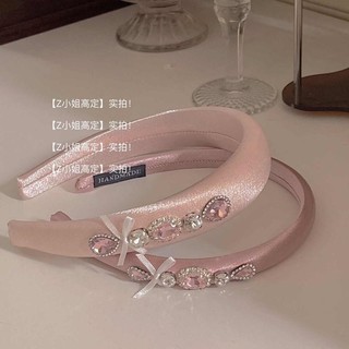 Băng đô nơ xốp Satin màu hồng ngọc trai