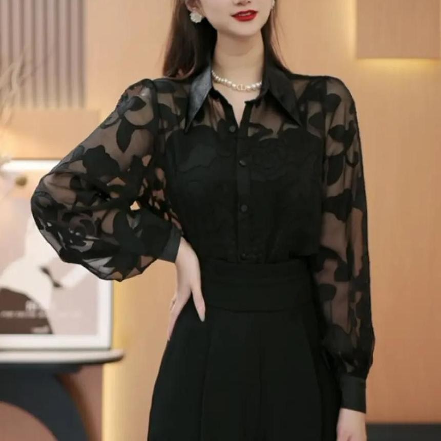 ✨Thiết Kế Thời Trang Niche In Hình Áo Sơ Mi Dài Tay Nữ 2025 Xuân Thu Tất Cả Trận Đấu Sang Trọng Ôm Hơn Áo Sơ Mi 25.3.26
