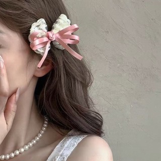 1 Hàn Quốc Ngọt Ngào Thanh Lịch Ren Nơ Tóc Nhỏ Mỏ Vịt Trẻ Em Kẹp Tóc Trắng Phụ Kiện Tóc Quà Tặng