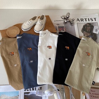 Áo thun ngắn tay thêu cotton mùa hè cho bé trai, phong cách Nhật Bản, áo rộng rãi cho trẻ em, áo thường ngày cho bé trai
