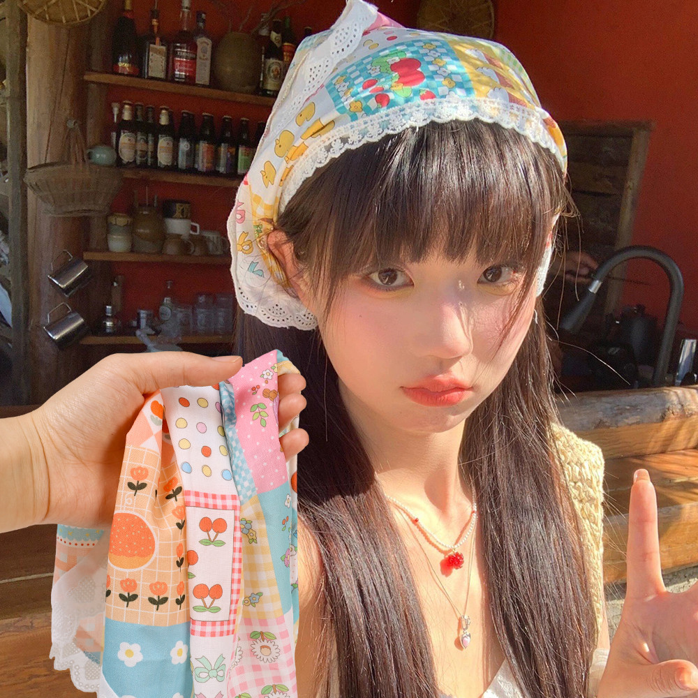 Khăn quàng đầu mục vụ hoạt hình - Khăn quàng cổ ren tam giác - Dễ thương, Ngọt ngào, Boho, Phong cách Hàn Quốc - Phụ kiện tóc cho nữ - Băng đô băng đô băng đô