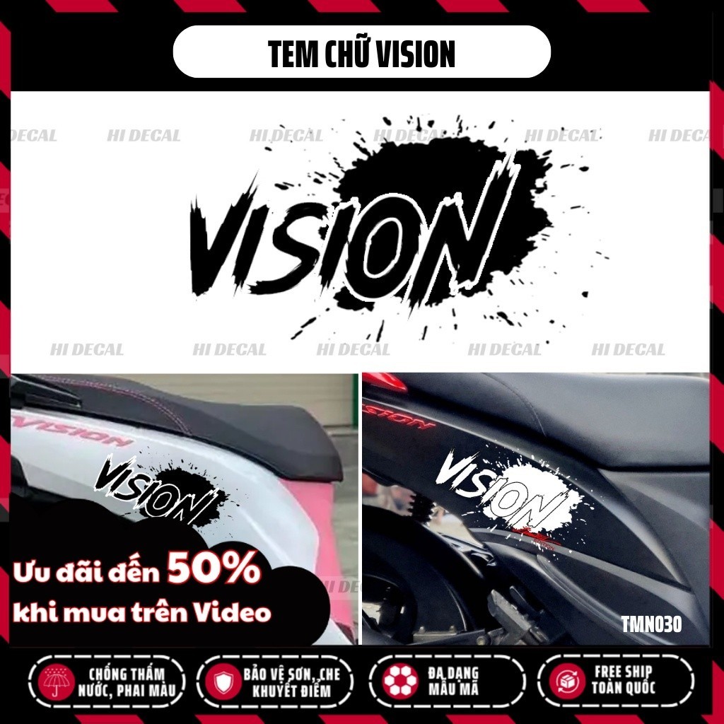 Tem chữ Vision Vết mực |TMN030| Decal cao cấp chống nước chống phai màu ...