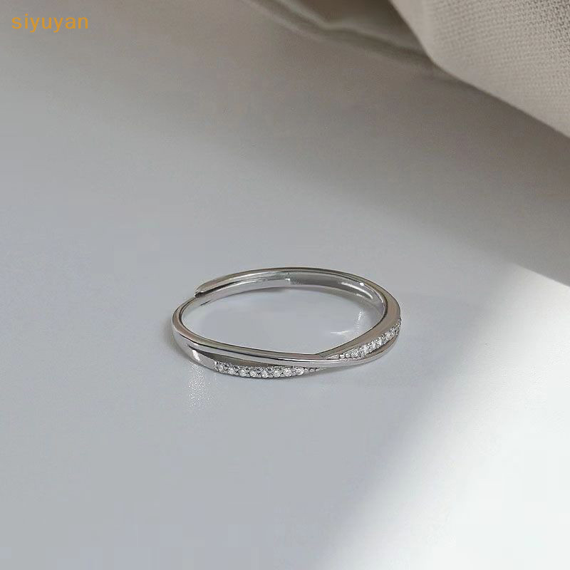 Siyuyan Ánh Sáng Thời Trang Dây Bạc Thiết Kế Chữ Thập Nhẫn Đơn Giản Mở Có Thể Điều Chỉnh Nhẫn Cưới Trang Sức VN