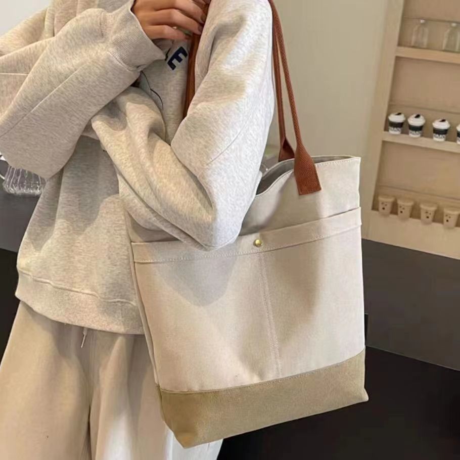 Túi Tote vải dung tích lớn Túi đựng đồ đi lại Túi vải sinh viên nghệ thuật Schoolbag Túi vải đeo vai Túi Tote đeo chéo Túi đeo vai Túi đựng đồ màu nâu