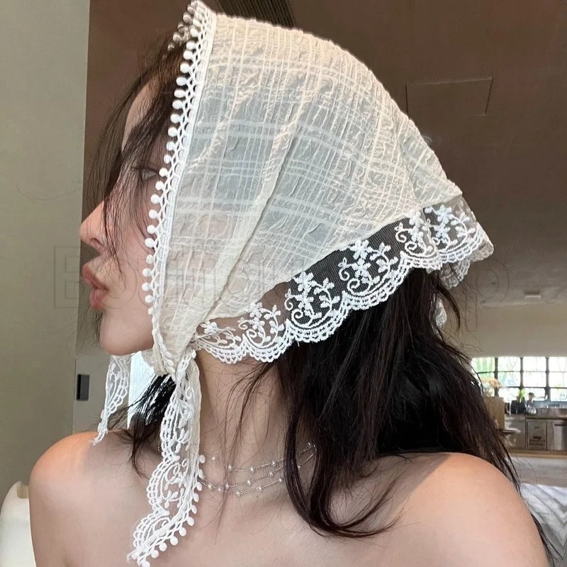 Khăn quàng tóc tam giác ren kiểu Pháp - Lolita - phong cách nông thôn - Phụ kiện tóc