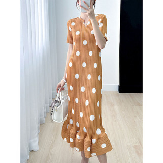 Miyake Mùa Hè Phong Cách Mới Nữ Chấm Bi Đầm Hẹp Cổ Chữ v Slim-Fit Cao Cấp Sli