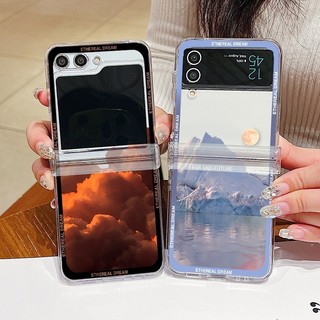 Hoàng Hôn Họa Tiết Núi Tuyết Trong Suốt Vỏ Điện Thoại Cho Samsung Galaxy Z Flip5 Flip4 Flip3 Full Bản Lề PC Cứng Trong Suốt Gấp Dành Cho Samsung Z Flip 5 4 3 Cover