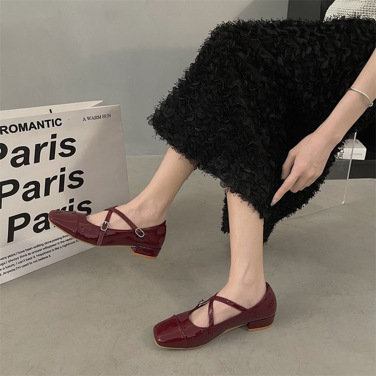 Pháp Retro Mary Jane Giày Da Nhỏ Dây Đeo Chéo PU Chống Trơn Trượt Hàng Ngày Thời Trang Đi Lại Kỳ Nghỉ Ba Lê Đen Giày Da Nhỏ Bán Buôn Giày Nữ Sinh Viên Giày Đơn