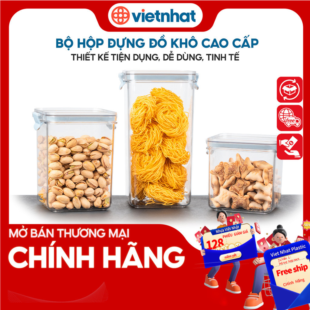 Hộp đựng thực phẩm đồ khô, có nắp cài kín cao cấp Hokori HKH Nhựa Việt Nhật  6590 AMIZIN