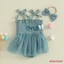 Mg-baby Bé Gái Trang Phục Sinh Nhật Không Tay Chữ Dây Buộc Áo Liền Quần Có Nơ Băng Đô Quấn Tóc Quần Áo Mùa Hè