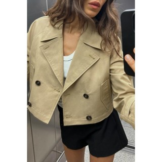Zara Spring Sản phẩm mới Pháp Tính khí đi lại Áo khoác gió ngắn có ve áo dài tay phù hợp 3046048