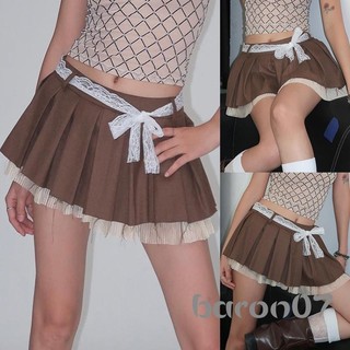Váy xếp li Mini dành cho nữ Váy chữ A viền cao thường ngày có dây buộc ren