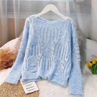 24.8.20 Phong Cách Lười Xanh Mohair Áo Len Nữ Chui Đầu Rời Thu Đông Retro Xoắn Rỗng Đan Áo Len Top Ngắn Lười Phong Cách Xanh Mohair Áo Len Nữ Áo Chui Đầu Rời Mùa Thu Retro Xoắn Rỗng Dệt Kim Áo Len Top Phong Cách Ngắn
