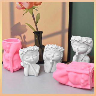 Khuôn Silicon 3D Cô Gái Dễ Thương Chậu Hoa Khuôn DIY Thủ Công Thủ Công Thạch Cao Nến Pha Lê Nhựa Dính Khuôn Cho Trang Trí Nhà