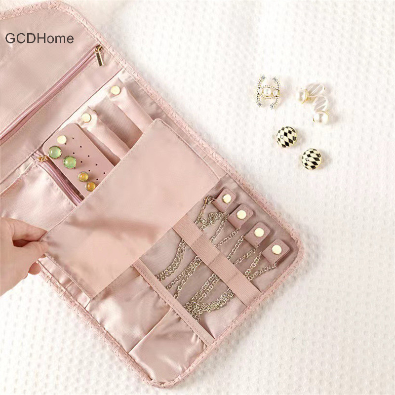 Gcdhome Có Thể Gập Lại Hộp Trang Sức Cuộn Du Lịch Trang Sức Tổ Chức Di Động Cho Hành Trình Bông Tai Vòng Cổ Thổ Cẩm Túi Bảo Quản HOT