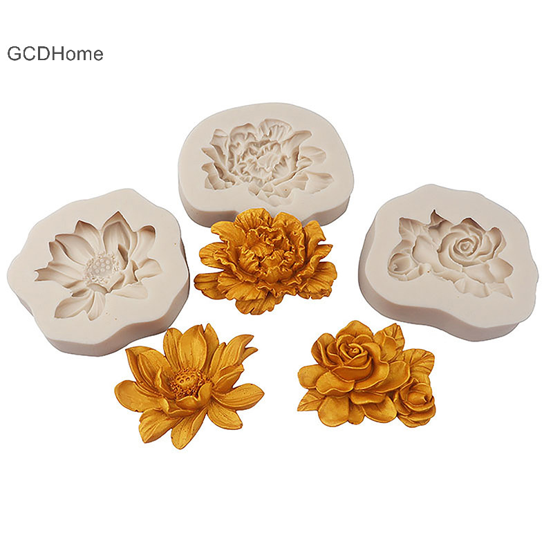 Gcdhome 1Pc Hoa Mẫu Đơn Hoa Hướng Dương Hoa Sen Khuôn Silicon Hoa Hồng Trung Quốc Trang Trí HOT