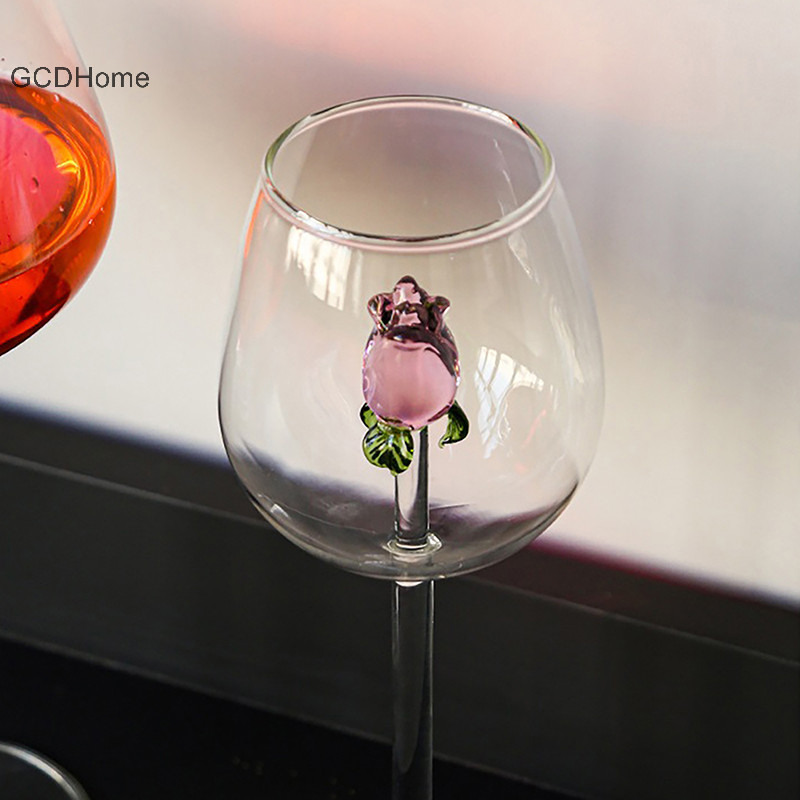Gcdhome Sáng Tạo 3D Hồng Thủy Tinh Hoa Hồng Tích Hợp Màu Đỏ Trắng Rượu Ly Drinkware Cốc Champagne Sáo Hộ Gia Đình Đáng Yêu Valene Quà Tặng HOT