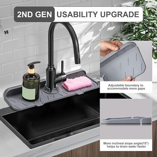 Silicone faucet mat: quick-drying, non-slip, easy to wash. For kitchen and bathroom. Gray.