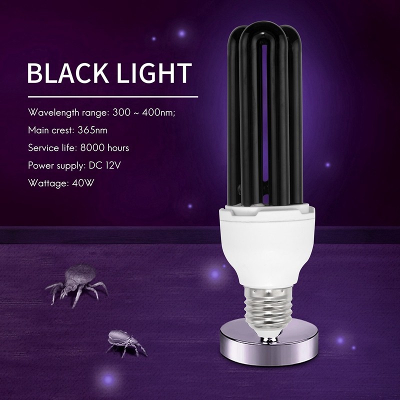 E27 40W UV Tia cực tím huỳnh quang Blacklight CFL Bóng đèn 220V Hình dạng: Công suất thẳng Điện áp: 40W DC 12V