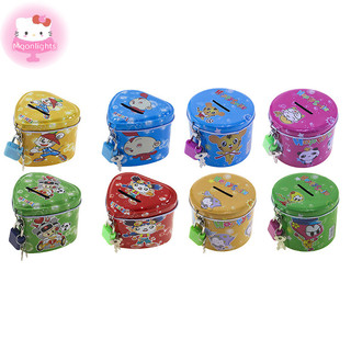 Moonlights Hoạt Hình Dễ Thương Vuông Thiếc Kim Loại Heo Đất Tiết Kiệm Tiền Đồng Xu Hộp Đựng Tiền Trẻ Em Trẻ Em Quà Tặng Sinh Nhật 4 Màu Có Khóa / Chìa Khóa EN