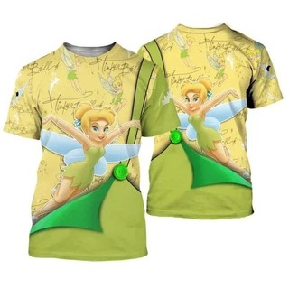 Mới Màu Xanh Lá Cây Tinker Chuông Chữ Thập Truyện Tranh Họa Tiết Disney Hoạt Hình 3D Oversize Áo Thun Nữ
