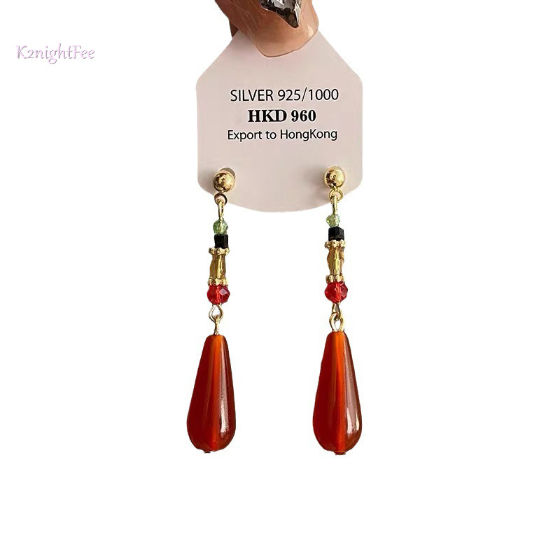 K2nightfee Phong Cách Trung Hoa Hanfu Bông Tai Dân Tộc Thời Trang Đỏ Giọt Nước Mặt Dây Chuyền Kẹp Tai Khóa Dài Cổ Điển Retro Eardrop Trang Sức Quà Tặng VN