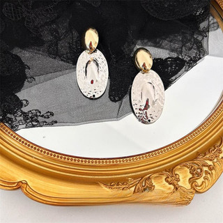 Bông tai hình elip, vòng cổ không đều, dây chuyền xương đòn, phong cách ngắn bằng kim loại nữ, bông tai vòng cổ cổ cổ điển và tối giản