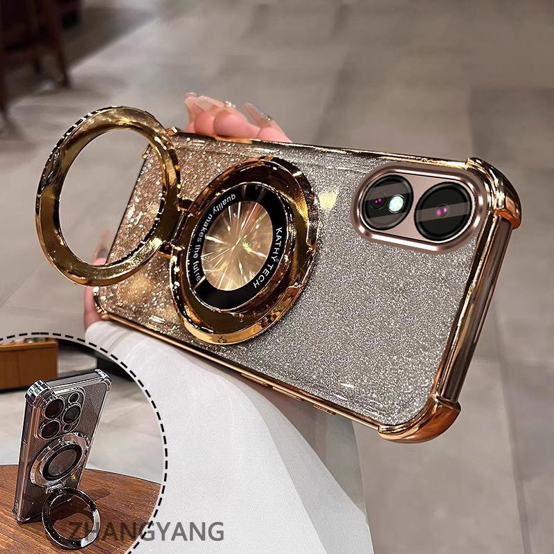 Ốp Lưng Cho OPPO A78 5G A58 5G Vỏ Điện Thoại Mạ Điện Bốn Góc Chống Rơi Thẩm Mỹ Giấy Lấp Lánh Thiết Kế Mới Giá Đỡ Điện Thoại TPU Mềm