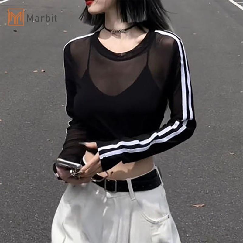 Marbit Gợi Cảm Symmer Lưới Sọc Dài Tay Thiết Kế Áo Dành Cho Nữ Mới