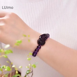 Luimo Vòng tay thạch anh tím với Pixiu Wealth Beast Crystal Beads Vòng tay SBS