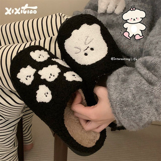 Xixitiao Phong Cách Mới Thu Đông Dễ Thương Ma Cotton Dép Nữ Mặc Trong Nhà Thường Ngày Giữ Ấm