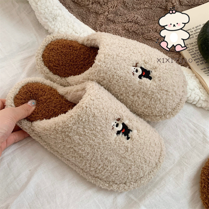 Xixitiao Giày Cotton Vui Nhộn Chó Con Dễ Thương Trong Nhà Ngoài Trời Sang Trọng Giày Thu Đông Nam Ấm Áp Thoải Mái Thường Ngày Nhà