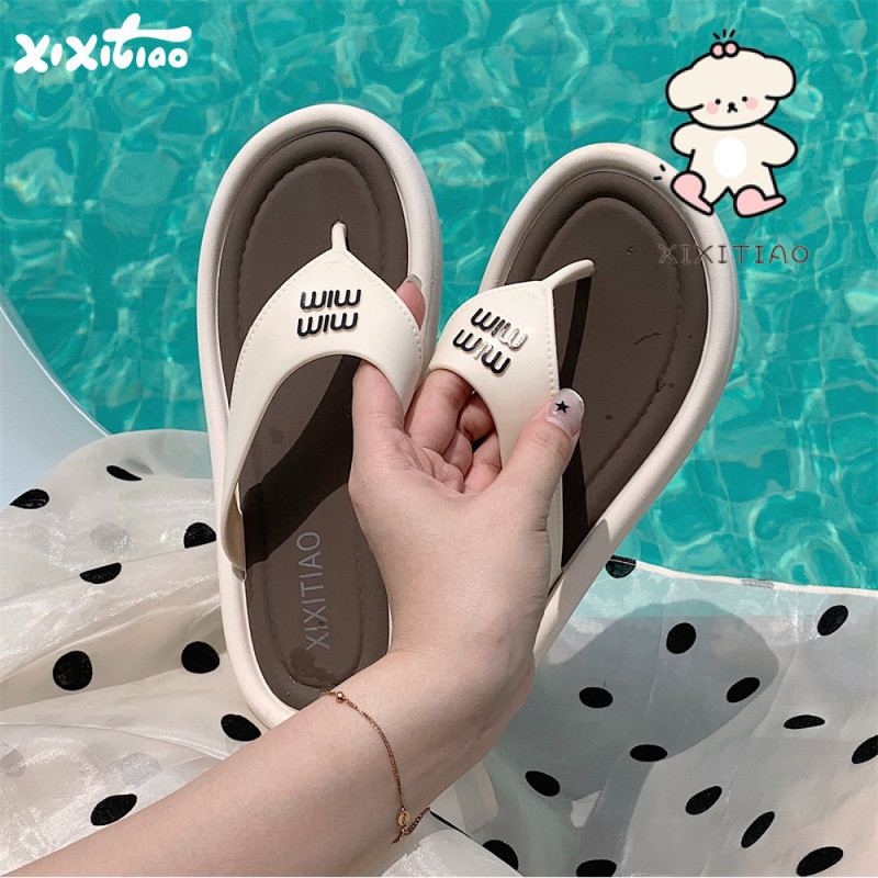 Xixitiao Màu Sắc Phù Hợp Với Chữ Cái Tiếng Anh Influencer Mùa Hè Nữ Cao Cấp Thường Ngày Ngoài Trời Mặc Dép Dép Dép Đế Dày Độc Đáo