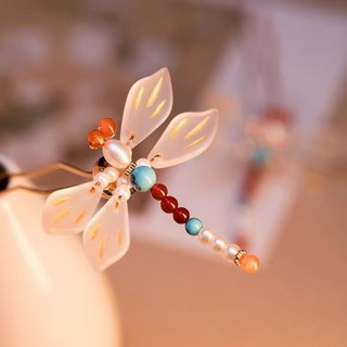 Mauropoli [Sẵn Sàng] Chuồn Chuồn Nước Mùa Xuân ~ Kẹp Tóc Thủy Tinh Đính Hạt Nữ Xuân Hè Phong Cách Mới Phong Cách Quốc Gia Kẹp Tóc Hình Chữ u Warring States Áo choàng Du Lịch Kẹp Tóc