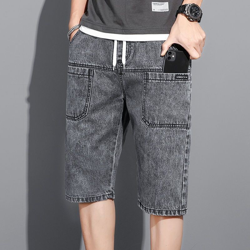 Sáu Túi Quần Short Denim Nam Mùa Hè Mỏng Phong Cách Rời Kích Thước Lớn Plus Béo Cực Lớn Béo Crop Quần Nam