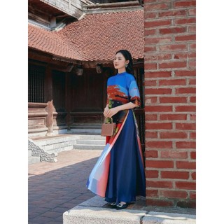 Áo dài cách tân in họa tiết trừu tượng AD227