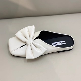 Nửa Dép Lười Mùa Hè 2025 Baotou Da Nhỏ Phong Cách Anh Nữ Sandal Nơ Thắt Lưng Slip-On Mary Jane