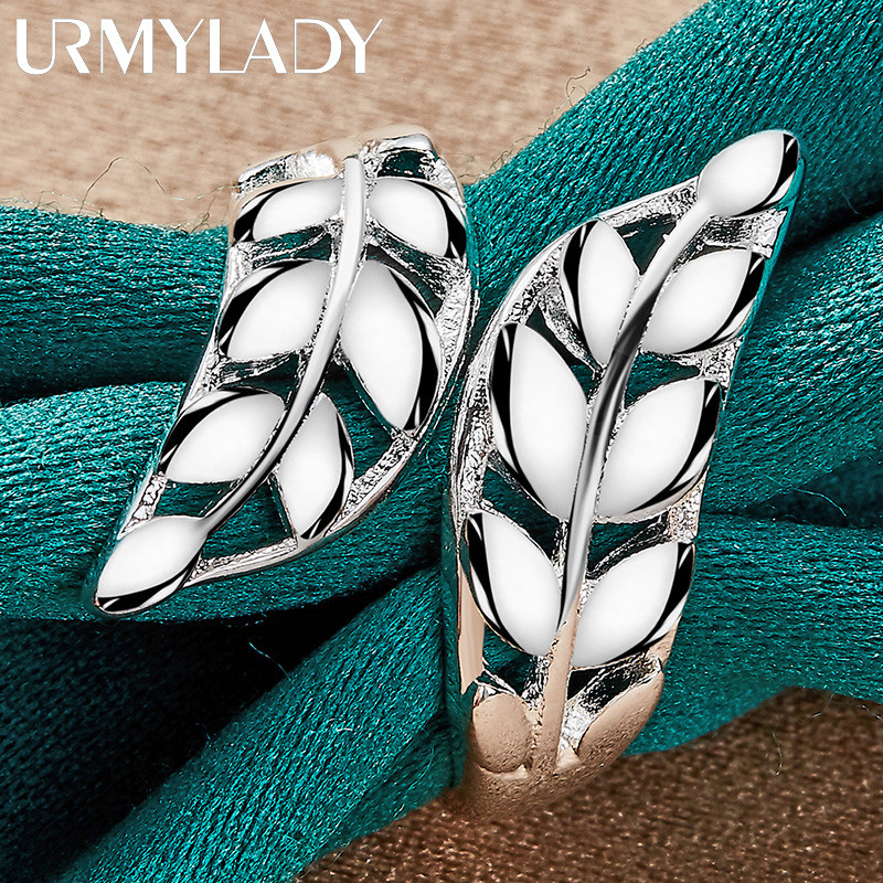 URMYLADY 925 Lá Bạc Mở Nhẫn Nữ Cưới Đính Hôn Thời Trang Quyến Rũ Trang Sức