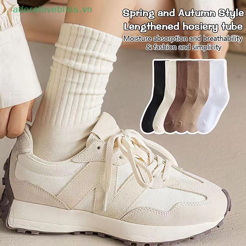 THÊM Giữ ấm và lạnh ngoài trời Tất nữ màu trơn Thời trang Kaki Tất Cotton trắng màu nâu cho bé gái Hàn Quốc BSS