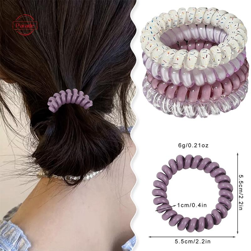Diễu Hành 4 Dây Buộc Tóc Xoắn Ốc Nữ Dây Điện Thoại Dây Tóc Dây Co Giãn Dây Cao Su Scrunchies Mũ Phụ Kiện Tóc VN