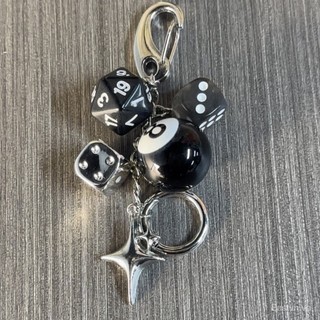 [Móc khóa] Móc khóa xúc xắc đen 8 viên, mặt dây chuyền hạt thủ công, charm túi xách thời trang, trang trí treo thắt lưng, quà tặng nam, trang sức tinh xảo OOGP