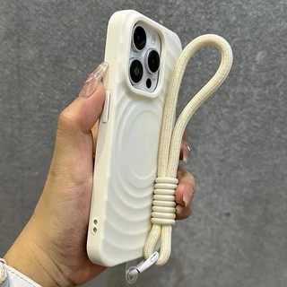 Ốp điện thoại gợn sóng sang trọng có dây buộc cho iPhone 11 12 13 14 15 16 Pro Max Plus Vỏ chống sốc từ tính mềm