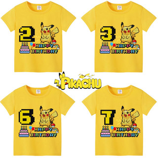 Áo thun PokemonT Pikachu Hoạt Hình 1-9 Tuổi Tiệc Sinh Nhật Áo Cotton Tay Ngắn Cho Trẻ Em Quà Tặng Sinh Nhật
