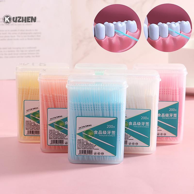 Kuzhen 200 Cái / bộ Nhựa Mềm Hai Đầu Tăm Chăm Sóc Răng Miệng Nha Khoa HOT