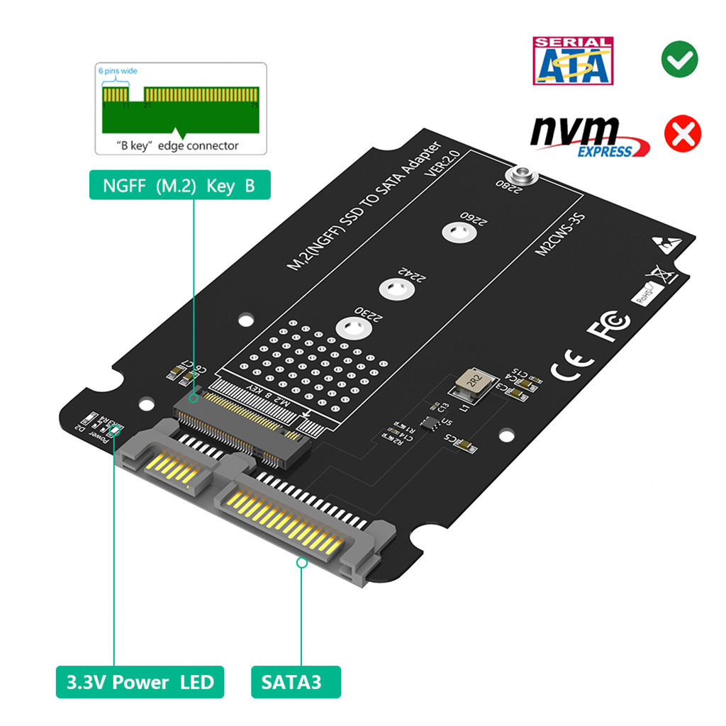 Jmt M.2 Sang 2.5 SATA Enclosure B & M Key Cho NGFF M2 B-Key 2230 2242 2260 2280 SSD Chuyển Đổi Sang 2.5 Inch SATA 3.0 6Gbps Thẻ Chuyển Đổi