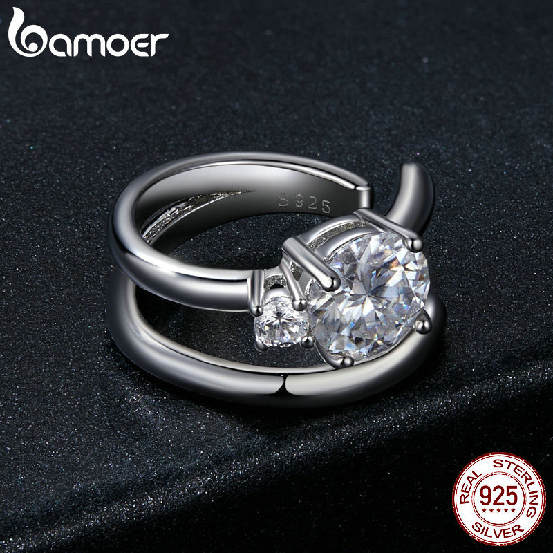 Bamoer 925 Bông Tai Bạc Moissanite Thiết Kế Hai Lớp Kẹp Tai Sáng Trang Sức Quà Tặng Cho Nữ