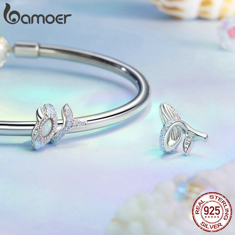 Bamoer 925 Sterling Sliver Charm WhaleStarfish Dreamy Shell Thiết Kế Mặt Dây Chuyền Xanh Dương Phụ Kiện Cho Vòng Tay Quà Tặng Cho Nữ Bé Gái