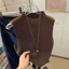 Áo len dệt kim YRBWD, Áo ba lỗ cổ nửa cổ không tay, Áo hai dây giảm béo màu trơn thời trang dành cho nữ