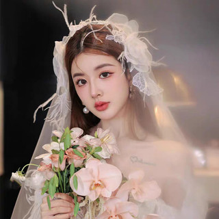 1 chiếc mũ lông vũ ren, phụ kiện váy cưới cô dâu, phụ kiện đám cưới đa năng studio